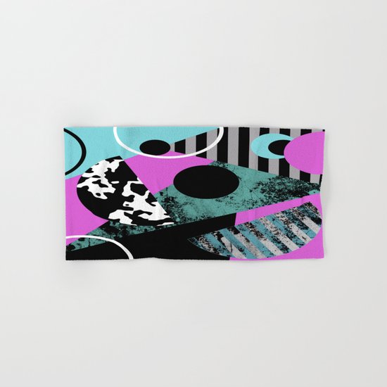 Bits N Pieces - Abstract, geometric, stripes, textured, pastel, blue, pink, black Hand & Bath Towel