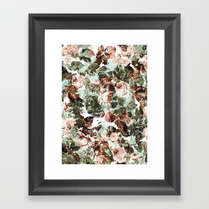 Floral and Leopard Pattern Framed Art Print