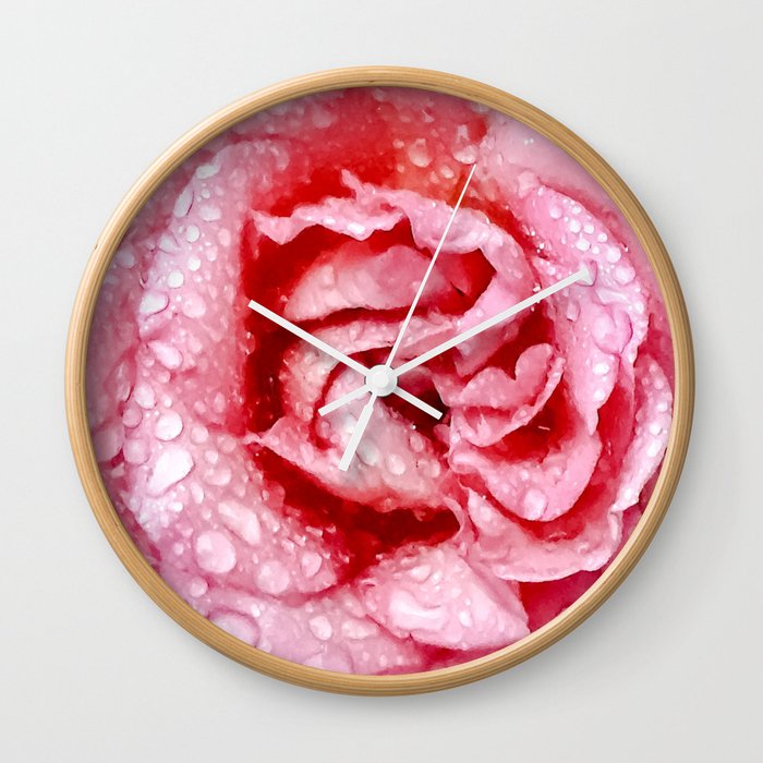  Pastel pink rose under the rain Wall Clock