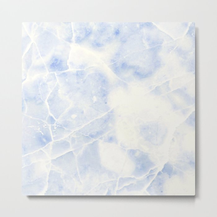 Blue and White Marble Waves Metal Print