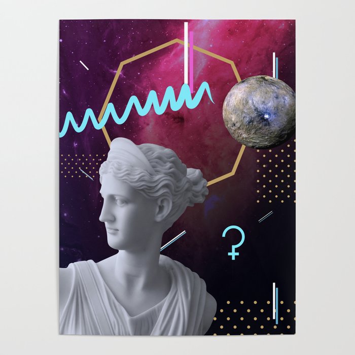 Ancient Gods and Planets: Ceres [synthwave/vaporwave/retrowave/cyberpunk] Poster