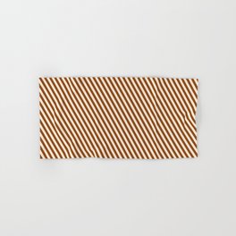 [ Thumbnail: Brown & Beige Colored Stripes Pattern Hand & Bath Towel ]
