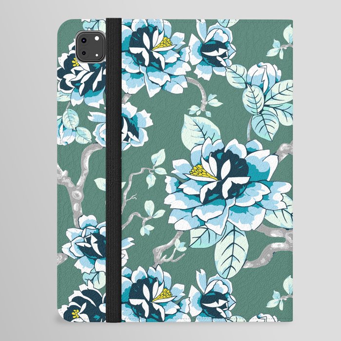 Spring Flowers Pattern Blue on Soft Green  iPad Folio Case