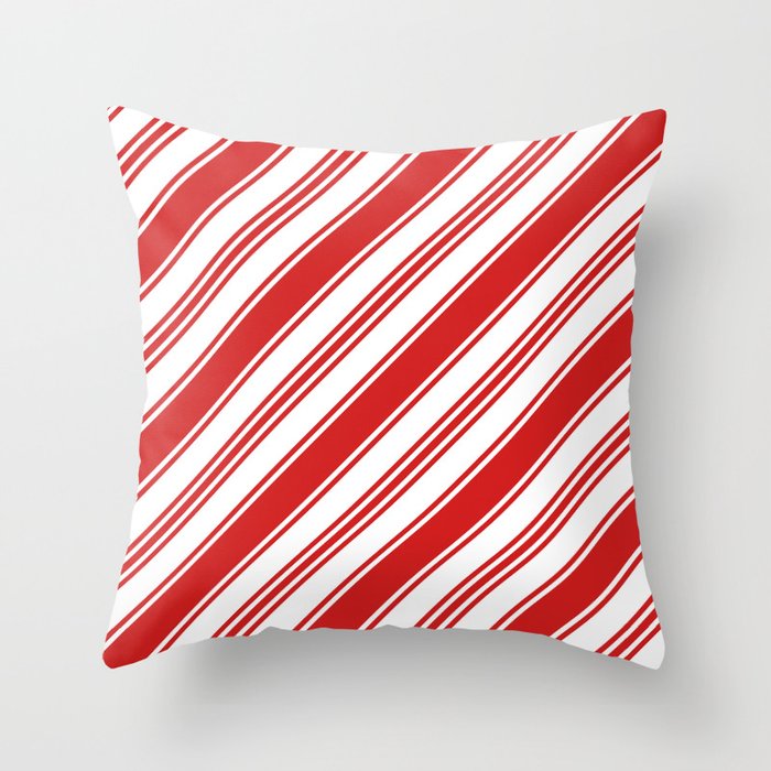 Retro Red Christmas stripes diagonal Throw Pillow