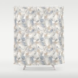 Owls, fashionable, modern, abstract, white, gray, blue, muted , pastel, beige, brown, Shower Curtain