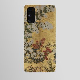 White Red Chrysanthemums Floral Japanese Gold Screen Android Case