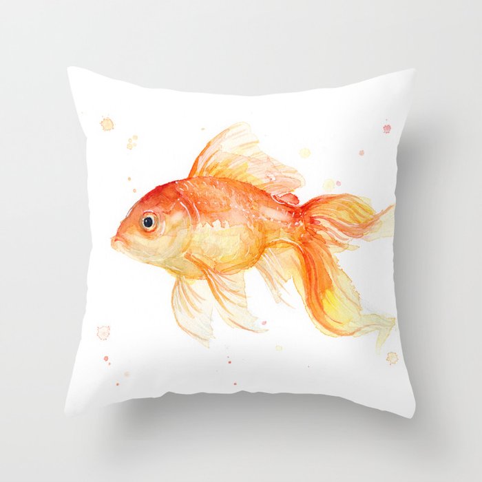Goldfish Watercolor Fish Throw Pillow