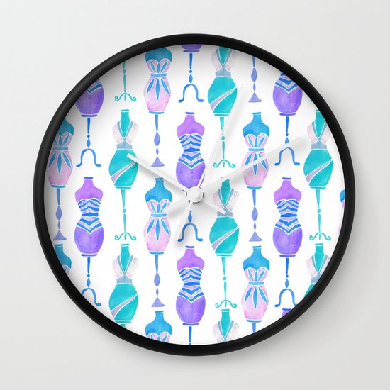 Vintage Dress Forms Turquoise Indigo Palette Wall Clock By