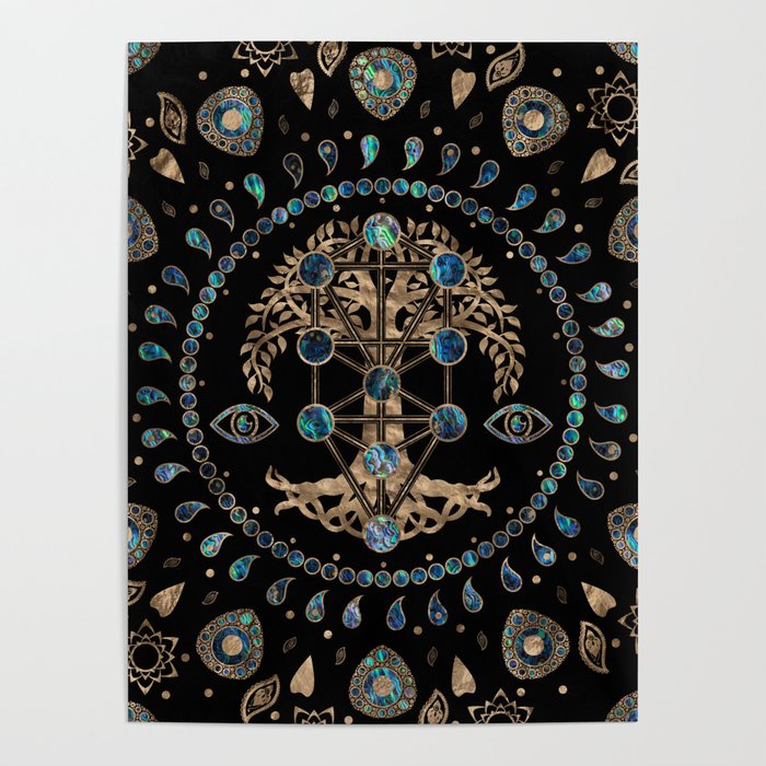 Kabbalah The Tree of Life Abalone and Gold Poster