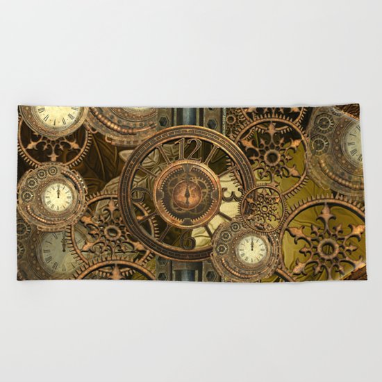 Steampunk, awesome clocks Beach Towel