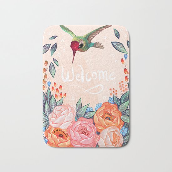 Welcome Hummingbird Bath Mat