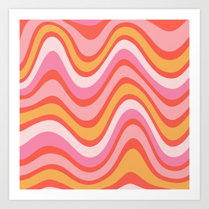 Liquid Swirl Abstract wavy Pattern modern in Retro Pink tangerine Orange  yellow Art Print by grabshack07