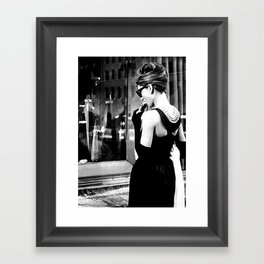 Audrey Hepburn in Black Gown, Jewelry, Vintage Black and White Art Framed Art Print