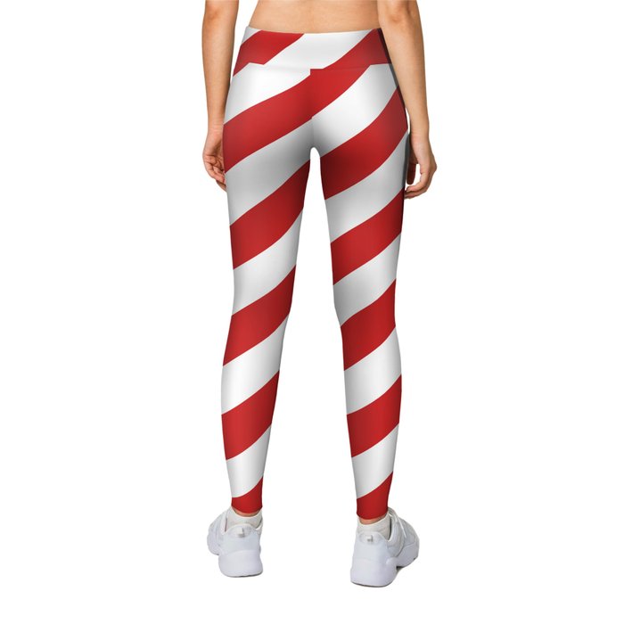 Red and White Candy Cane Stripes, Thick Angled Lines Festive Christmas  Leggings