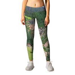 Cabin and Waterfall in the Mountains Leggings