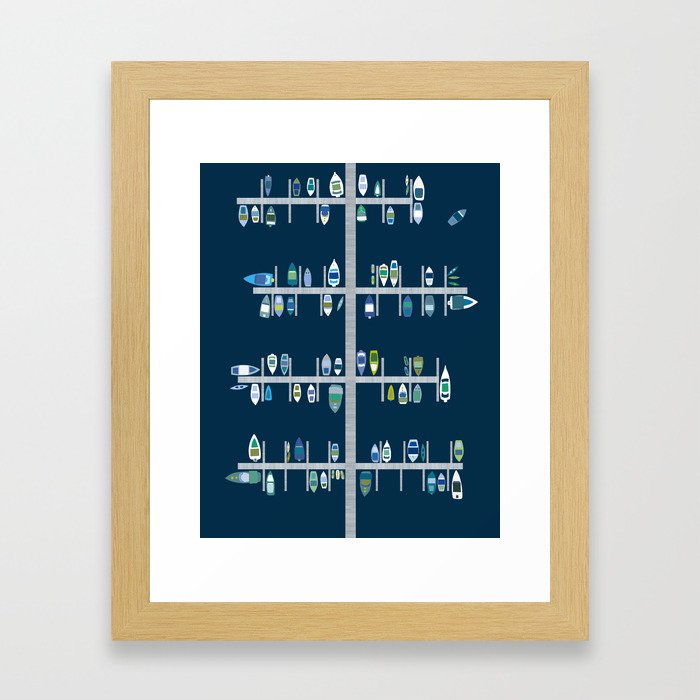 Boat Docks in Blue Greens Framed Art Print