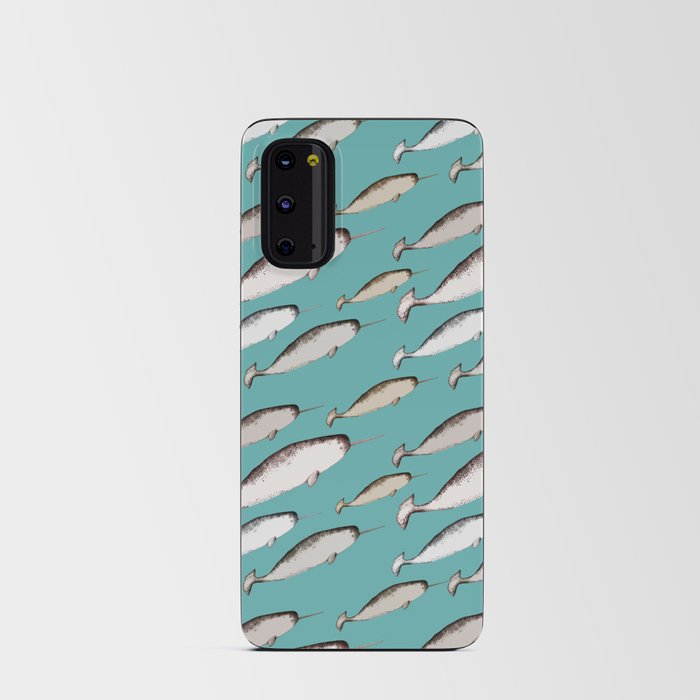 Narwhals - Narwhal Whale Pattern Watercolor Illustration Teal Blue Android Card Case