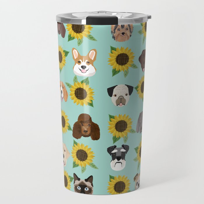 Dogs and cats pet friendly sunflowers animal lover gifts dog breeds cat person Travel Mug