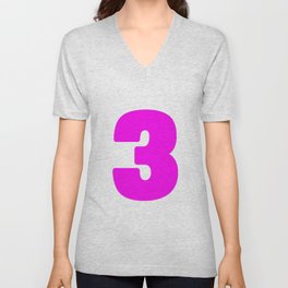 3 (Magenta & White Number) V Neck T Shirt