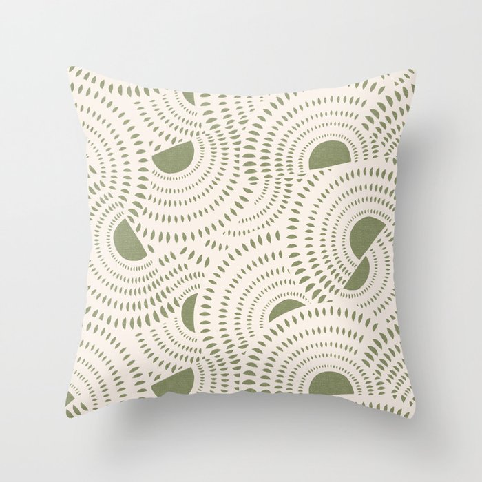 Sun Swirl Ivory Green Throw Pillow