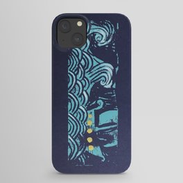 Wave and Boat Linocut iPhone Case