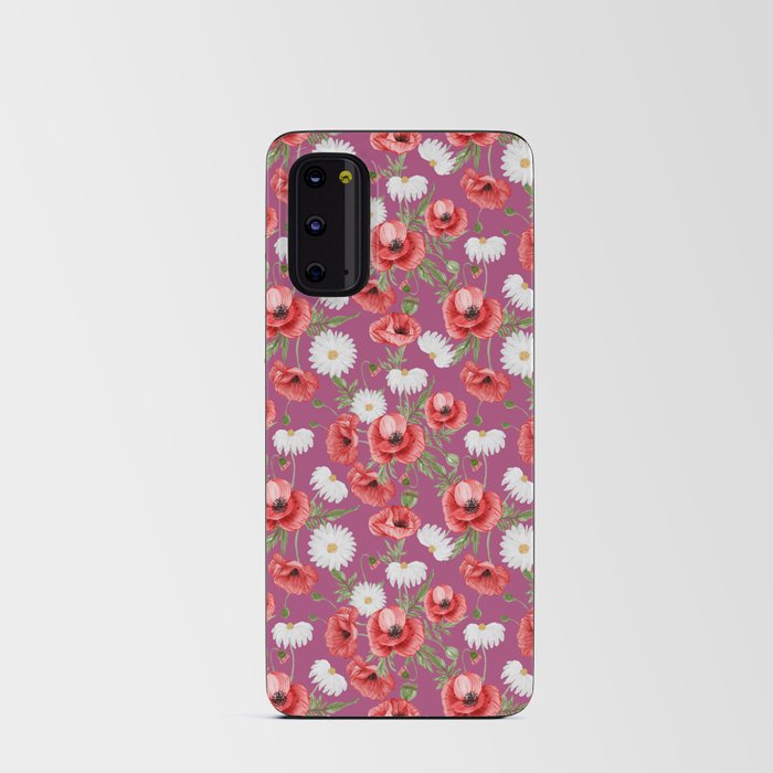 Daisy and Poppy Seamless Pattern on Magenta Background Android Card Case
