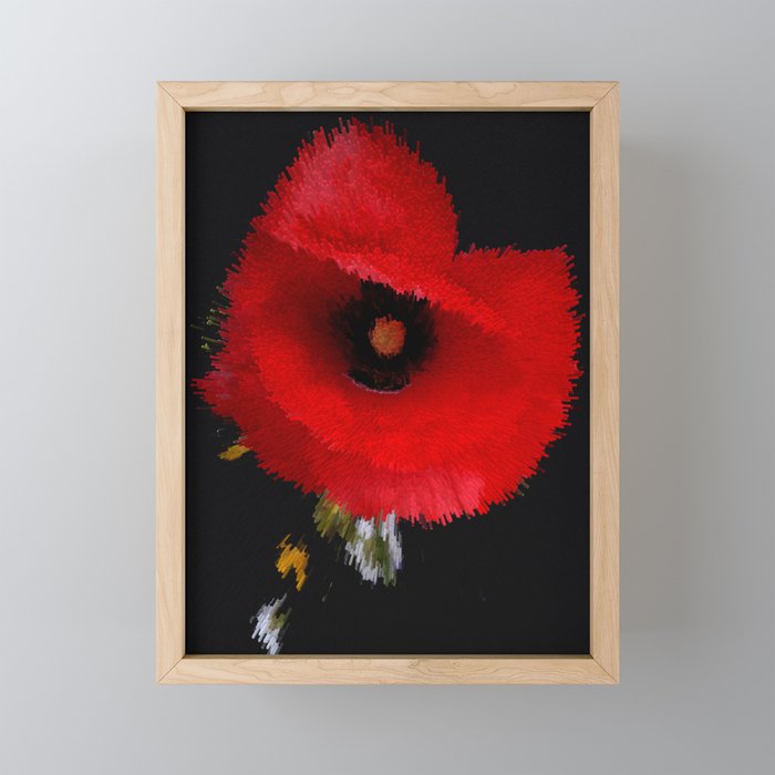 Red poppy explosion pixel art Framed Mini Art Print