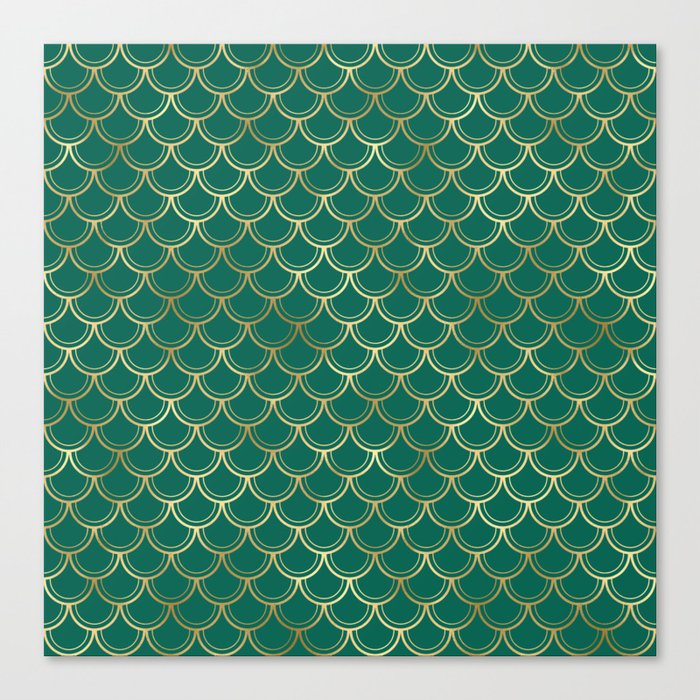 Gold Green Scales Pattern Canvas Print
