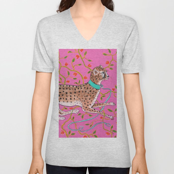 Cheetah in the Bower V Neck T Shirt