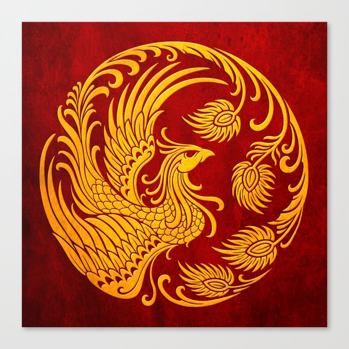 Traditional Yellow and Red Chinese Phoenix Circle Canvas Print by  jeffbartels | Society6