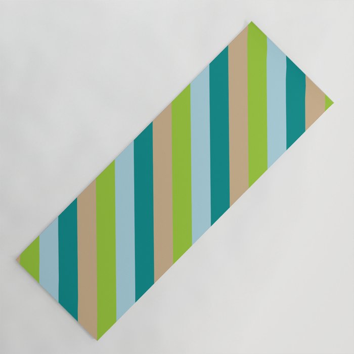 Tan, Green, Light Blue, and Dark Cyan Colored Stripes Pattern Yoga Mat