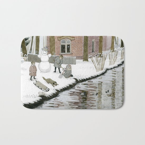 Children Building A Snowman Bath Mat