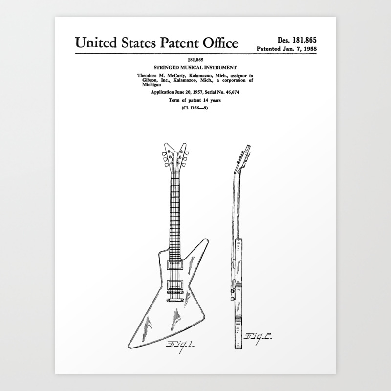 Gibson Guitar T M McCarty Patent Art Poster 1958