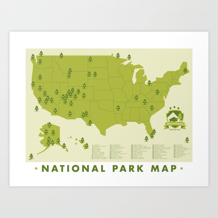 National parks Map Art Print by consider graphics | Society6