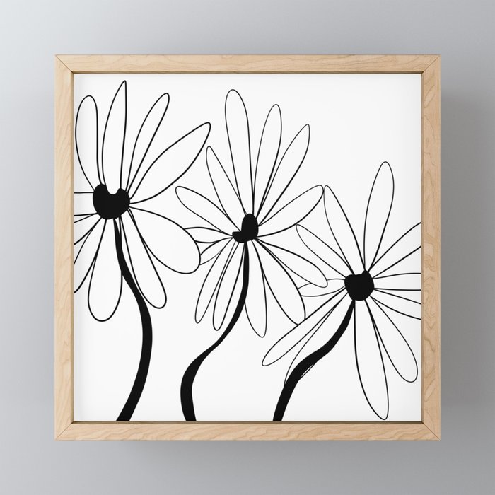Simple minimalistic three flowers Framed Mini Art Print