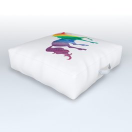 Rainbow Watercolor Unicorn Silhouette Outdoor Floor Cushion