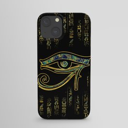 Egyptian Eye of Horus  on hieroglyphics gold and marble iPhone Case