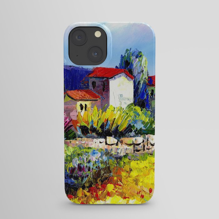 Mediterranean villa colorful tropical countryside garden and flowers flora and fauna landscape acrylic painting iPhone Case
