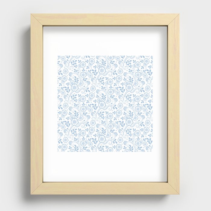 Pale Blue Eastern Floral Pattern Recessed Framed Print