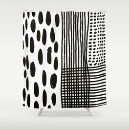 Play minimalist abstract dots dashes and lines painterly mark making art print Shower Curtain
