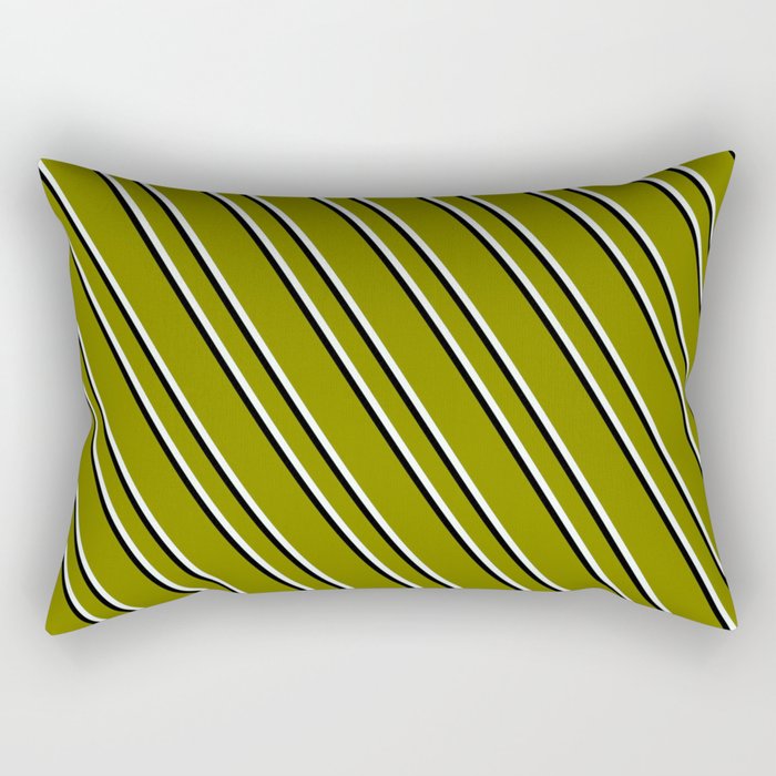 Green, Mint Cream & Black Colored Lined Pattern Rectangular Pillow