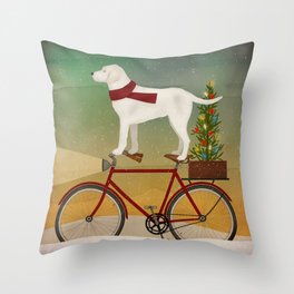 White Dog Christmas Bicycle Throw Pillow