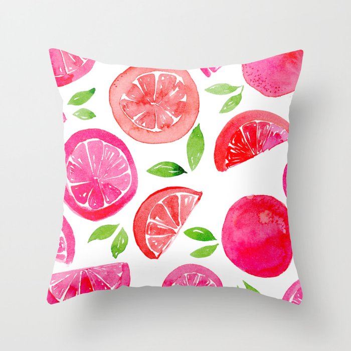 Watercolor grapefruit - pink Throw Pillow