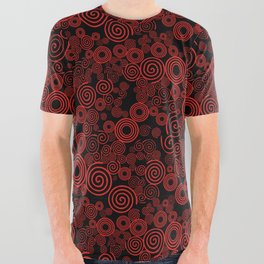Trippy Red and Black Spiral Pattern All Over Graphic Tee