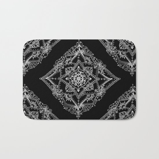 Mandala Doodle Pattern in Black & White Bath Mat