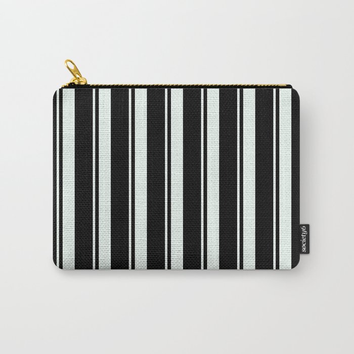 Black & Mint Cream Colored Lines/Stripes Pattern Carry-All Pouch