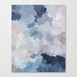 Final Flourishing - Navy Indigo Gray Blue Blush Pink Lavender Abstract Floral Spring Wall Art Canvas Print