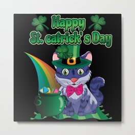 St. Catricks Day Cat Shamrock Saint Patrick's Day Metal Print