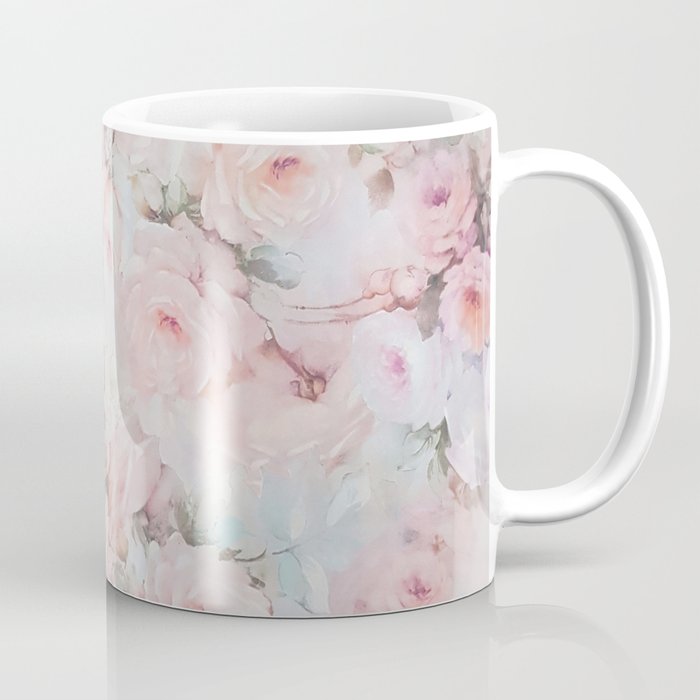 Vintage romantic blush pink teal bohemian roses floral Coffee Mug