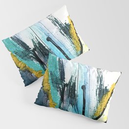 Splash: a vibrant mixed media piece in blues and yellows Pillow Sham
